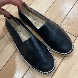Chanel Black leather espadrilles